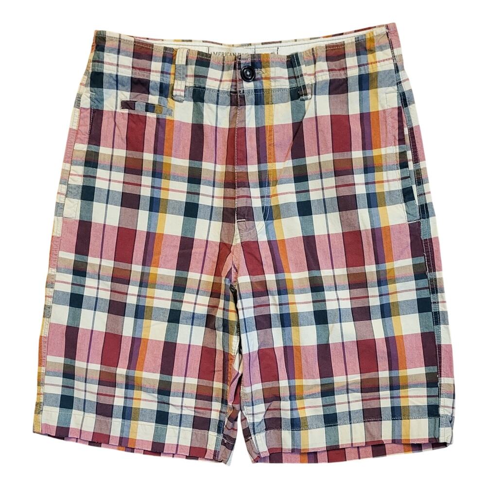 American Eagle Outfitters Men Shorts Size 32 Plaid Multi-Color Red Blue Cream